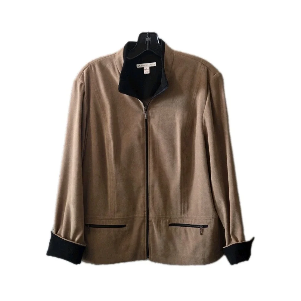 JM Collection Petite‎ 14P Tan Zip Front Jacket Blazer Stretch Career
